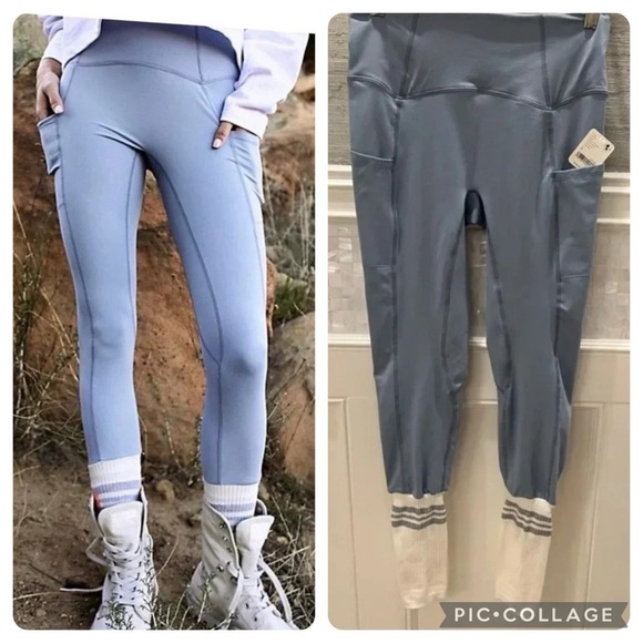 Free People Pants - NWT new FREE PEOPLE sock it to me leggings SMALL blue white knit sweater bottoms